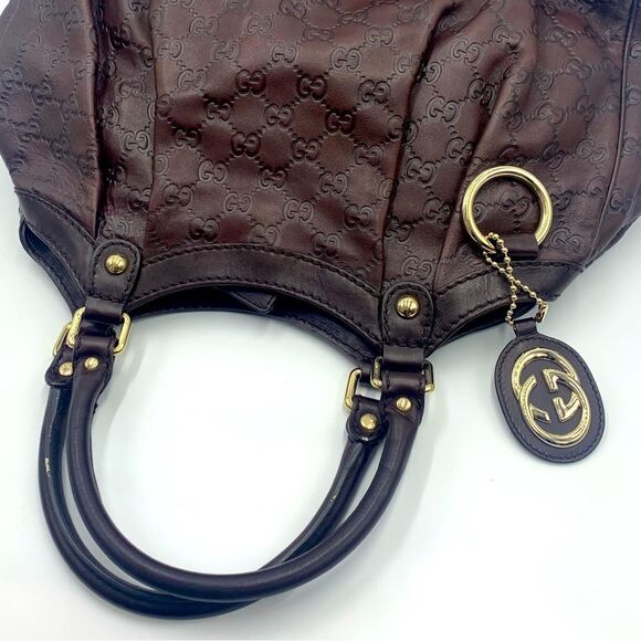 Auth GUCCI Guccisima Sukey Brown Leather Shoulder Bag Preloved Very Good Tote - Picture 2 of 16
